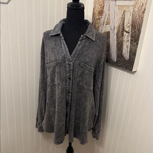 Jane and Delancey Washed Gray Button Down Shirt